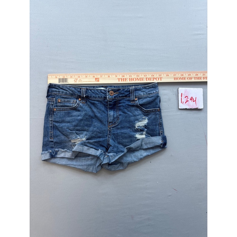 Celebrity Pink Distressed Denim Shorts Medium Wash Cuffed Size 3/26